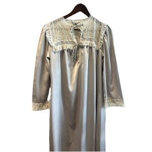 Vintage Bert Yelin For Iris Cream/Gray Satin‎ & Lace Nightgown Neiman Marcus Med